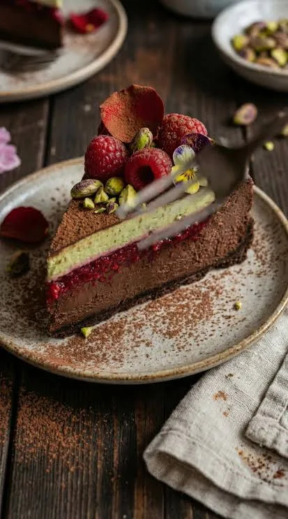 Pistachio Raspberry Mousse Cake